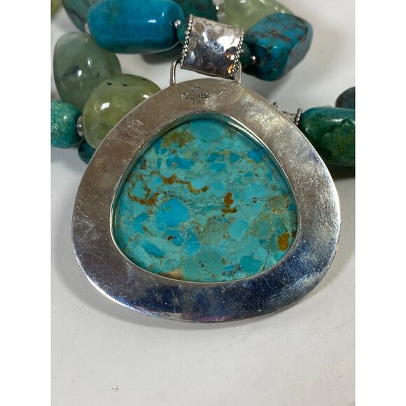 Barse Sterling Large Turquoise Pendant with Beaded Necklace- 18" - Picture 2 of 8